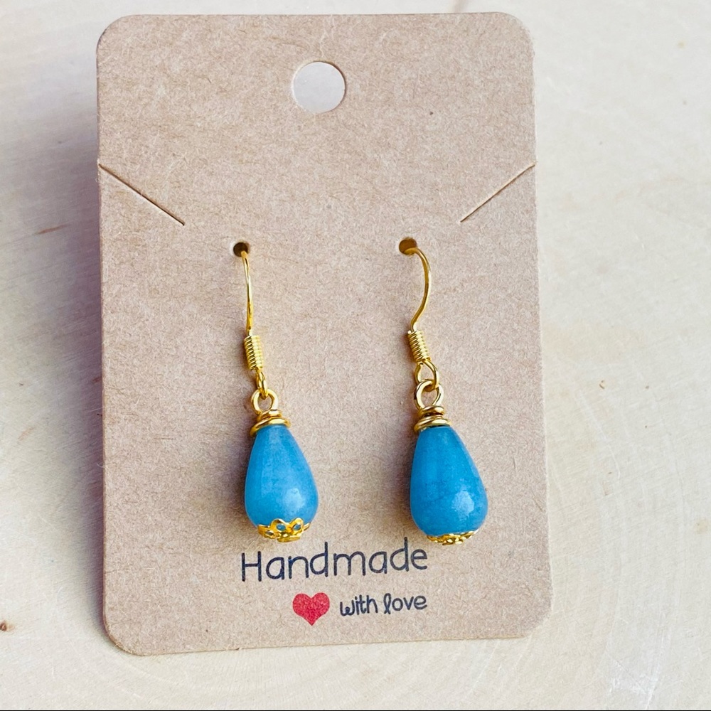 Aquamarine Gemstone Gold Dangle Earrings